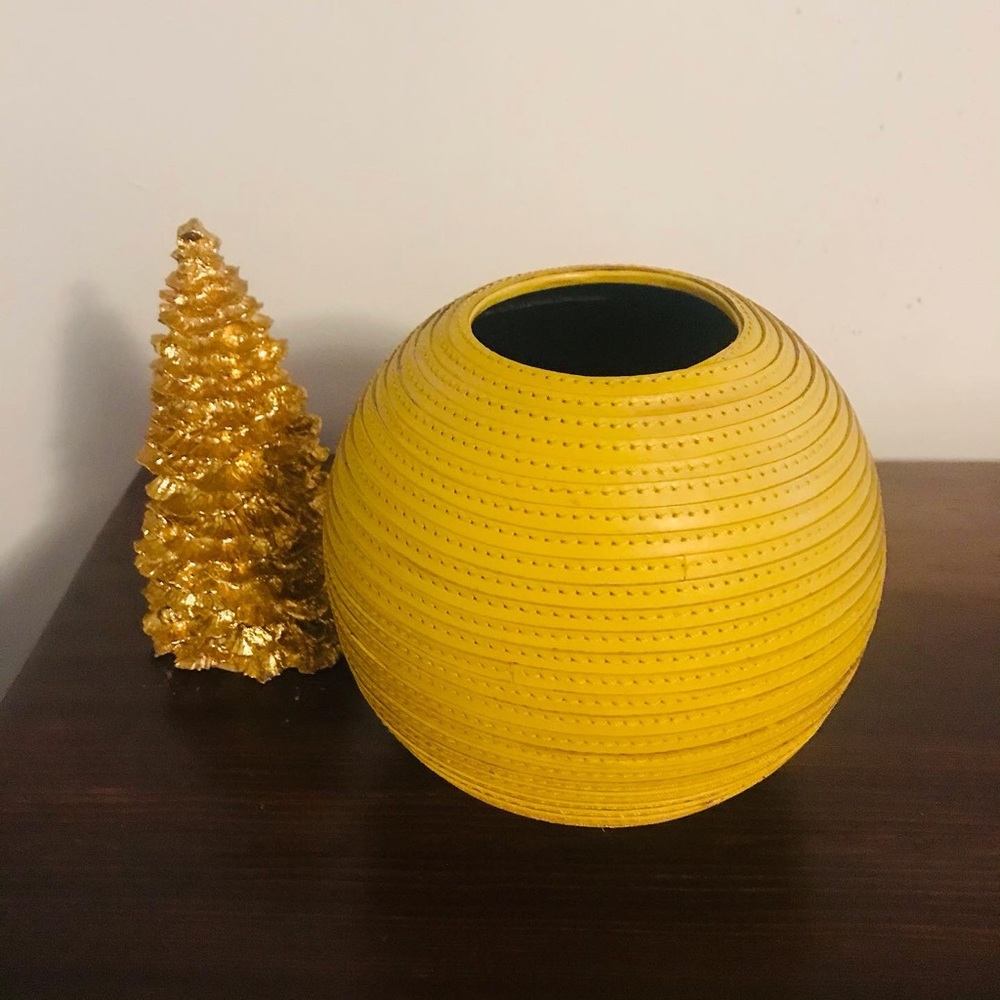 Crate and Barrel Clay w Leather Wrap Vase